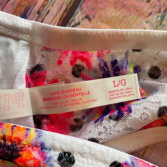 Victoria's Secret PINK Bralette Womens Large White Pink Floral Dot Lace Bandeau - Picture 5 of 5